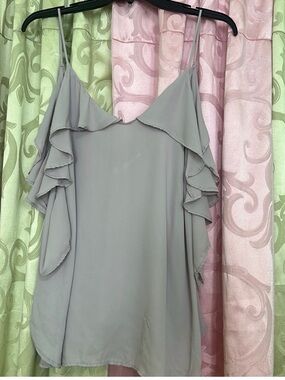 Light Gray Ruffle Spaghetti-Strap Women's Top
